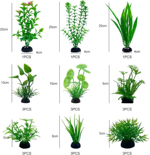 CATELL 21Pcs Fish Tank Decorations Aquarium Plants Fish Tank Plants Aquarium Plants Artificial Plastic Plants for Aquariums 9 Lifelike Styles for Aquarium Decorations Safe for All Fish - Image 2