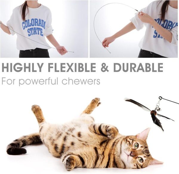 cobee Cat Wand Toys, Interactive Cat Toys with 2 Feather Refills, Cat Feather Propeller Wand Toy with Bell, Cat Feather Toys Replacement Refills, Indoor Cat String Toy for Kitten Training(Piebald) - Image 4