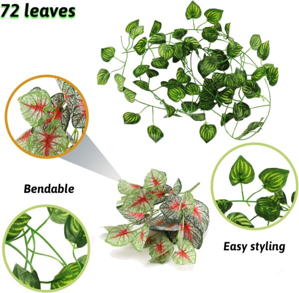 QUOZUO Reptile Hanging Plants, Terrarium Reptile Hanging Plants Vines Artificial Leaves Reptile Hide with Suction Cup, Leopard Gecko Tank Accessories for Bearded Dragon Lizard Snake - Image 4