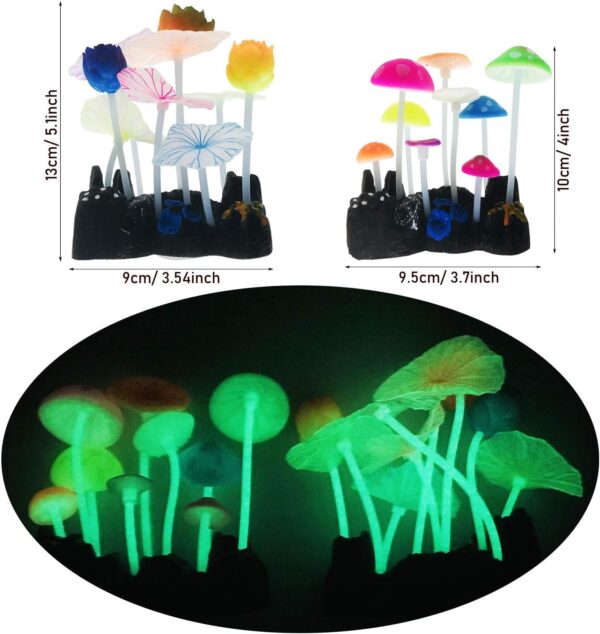 Cayway 6 Pack Aquarium Fish Tank Ornament Glowing Simulation Coral Plant Ornaments Glowing Silicone Aquarium Ornaments Mushroom Lotus for Fish Tank, Aquarium Landscape - Image 3