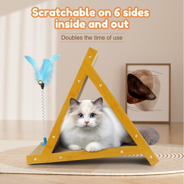 EnjoyNest Cat Scratching Pads, Triangle Cat Scratching Board, Sturdy Cat Toys for Indoor Cats, 6 Sides Available, Replaceable Cardboard, Durable Cat Scratch with Cat Wand & Catnip - Image 5