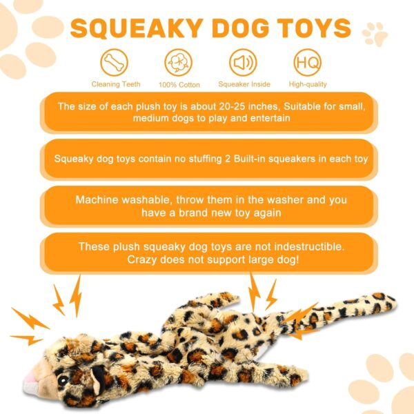 Jeeper Squeaky Dog Toys, 3 Pack no Stuffing Durable Plush Dog Squeaky Chew Toys Set for Puppy Small Medium Large Dogs Playing Making Fun, Wolf, Tiger, Leopard and Lion - Image 4