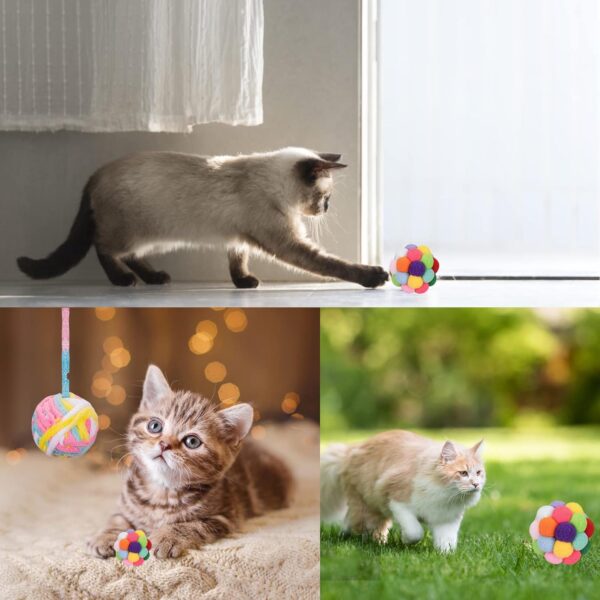 QIODAZOO 4 Pack Cat Toy Ball, Cat Balls with Bells Interactive in Fuzzy for Kitten Toys Indoor Cats (Random Color) - Image 5