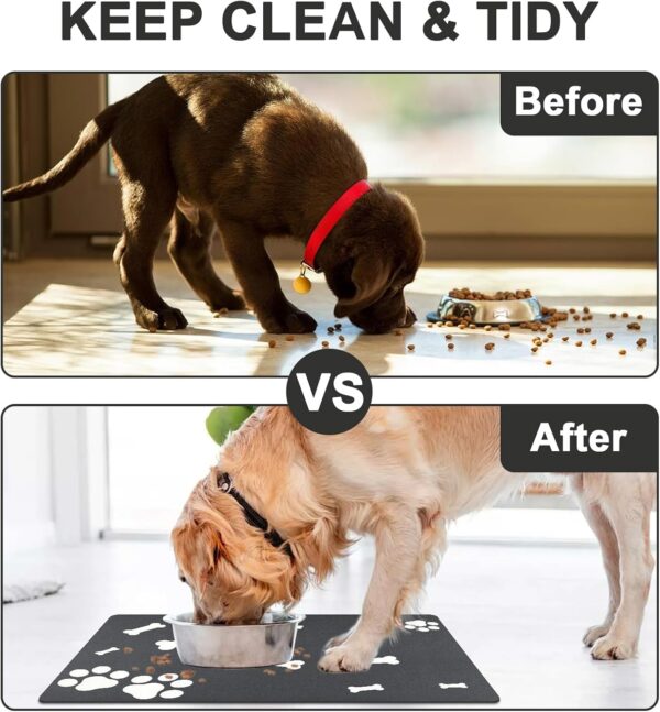 Pet Feeding Mat Absorbent Dog Mat: Bowl Mat Diatomaceous Earth Cat Bowl Mat Pet Diatomite Feeding Mat Non-slip Water Absorbent Eating Placemat for Small Animal, Dark Grey (Bone Pattern) - Image 2
