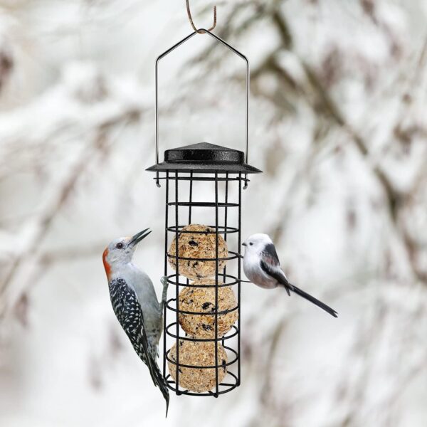 Urban Deco Metal Bird Feeders Hanging Station Fat Ball Bird Feeder Mesh Squirrel Feeder With Steel Hook Bird Seed Feeder - Weather Proof See Through Bird Feeder For Small Birds - Coffee - Pack Of 3 - Image 4