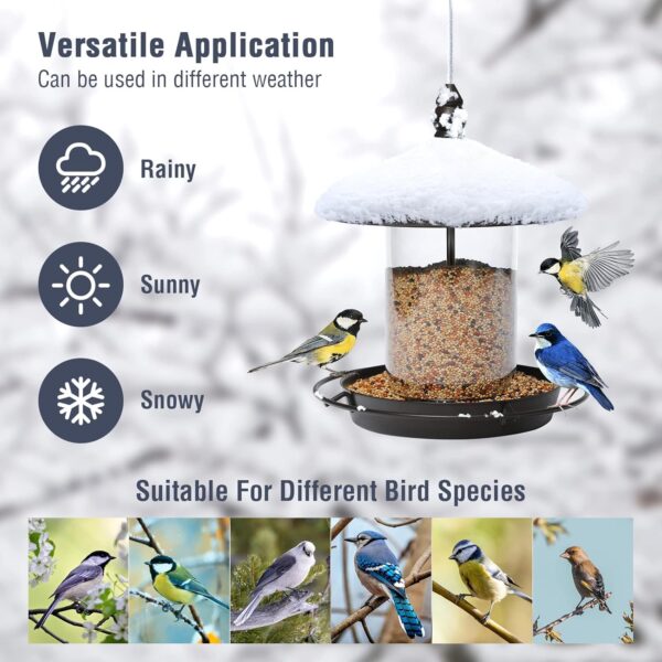 Bird Feeder for Outside Hanging,Bird Seed for Outside Wild Bird Feeders for Garden Yard Outdoor Decoration,Round Roof Design for Sun-Proof and Rainproof, Brown - Image 4