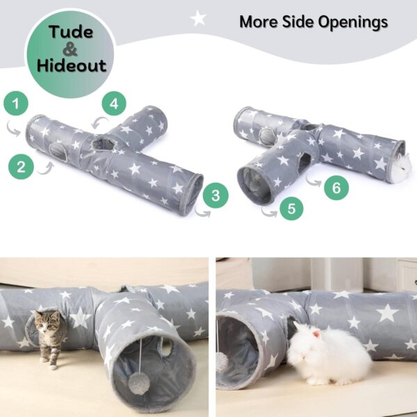JanYoo Bunny Tunnel Rabbit Hideout Bunny Toys for Rabbits Accessories Guinea Pig Ferret Kitty 3 Ways Collapsible Tunnels - Image 4