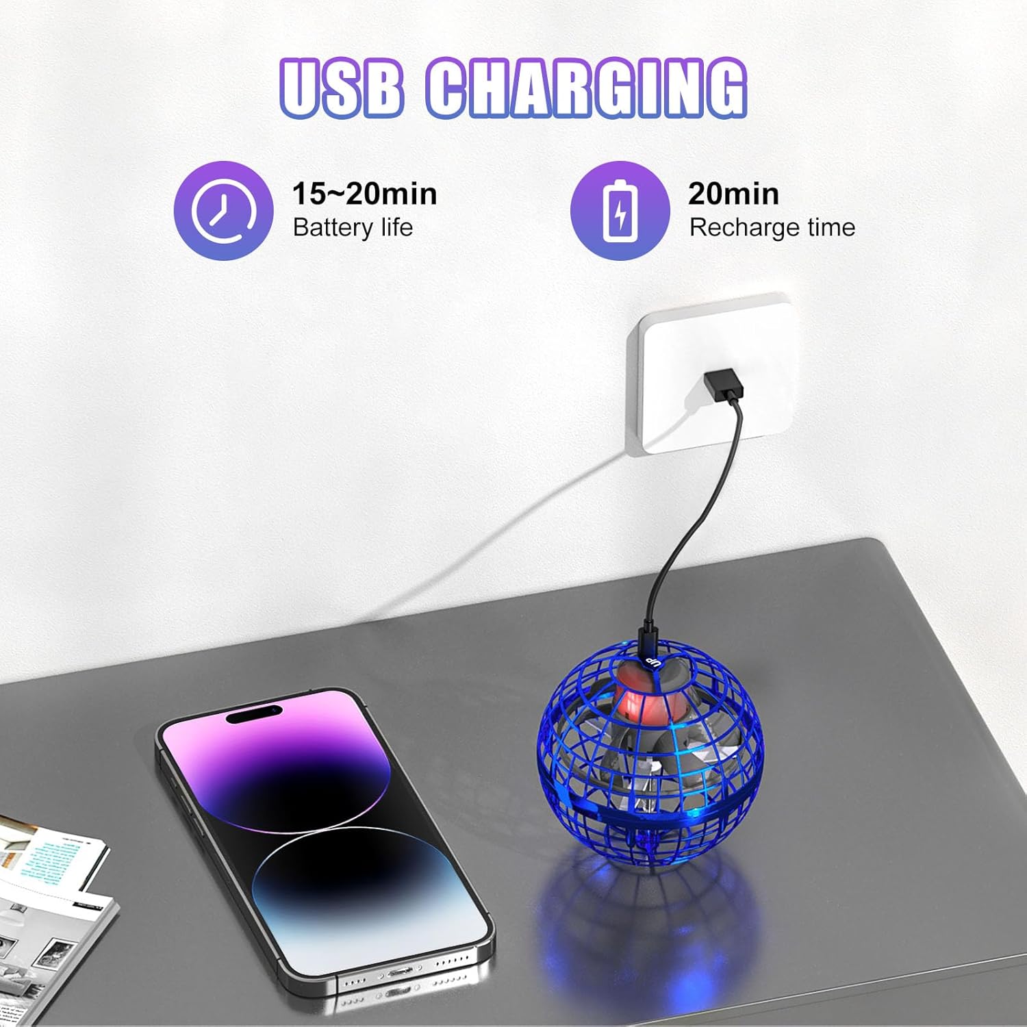 XINHOME Flying Ball Orb Toys 2024,Hover Ball Pro Flying Spinner Toy, UFO RGB Cool Stuff Globe Orbi Magic Boomerang Hand Controller Mini Drone for 8 9 10 11 12 boys girls Kids (Blue) - Image 7