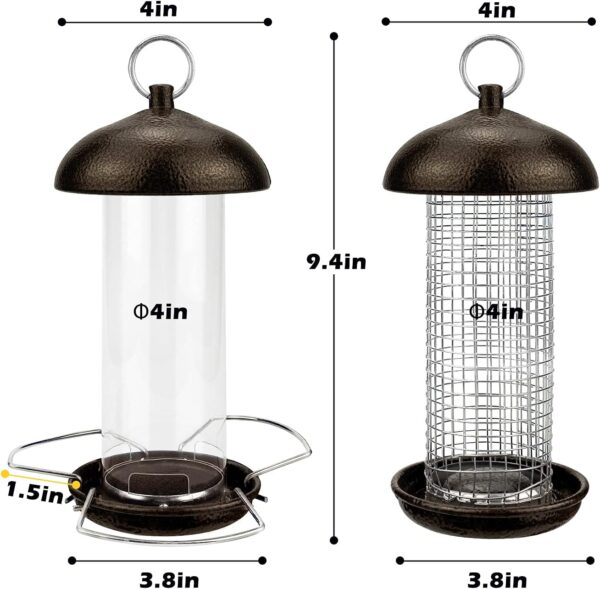 Urban Deco Hanging Bird Seed Feeders Set Metal Tube Mixed Seed Feeder Peanut Sunflower Seed Feeder with Hanger for Garden Outside Great for Attracting Wild Birds (Coffee-2 Pack) - Image 3
