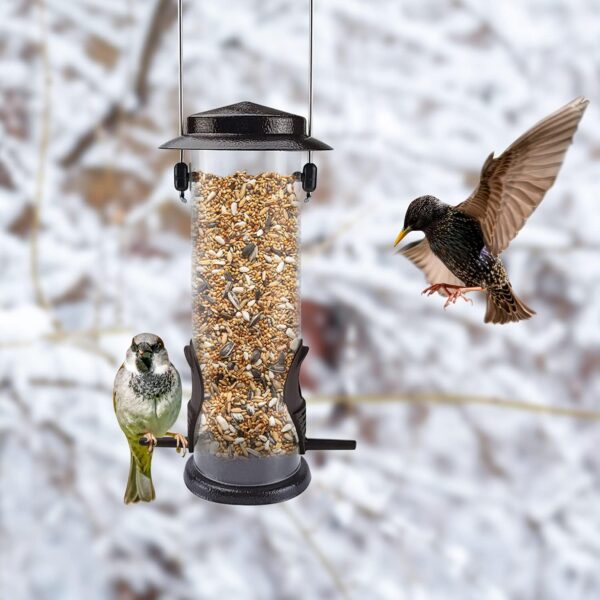 Hanging Bird Feeders Bird Seed Feeder Metal Wild Bird Feeding for Garden 2 Ports Heavy Duty Bird Feeders Weatherproof 2 Packs-Coffee - Image 4
