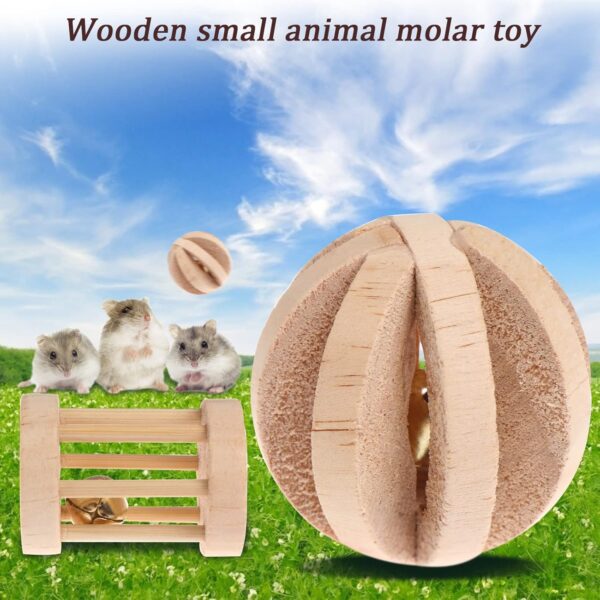 CCCYMM 6 Pcs Pet Natural Wooden Chew Toys Dumbells Exercise Bell Molar Toy for Parrot, Rabbit, Chinchilla, Guinea Pig, Hamster Small Animals - Image 6