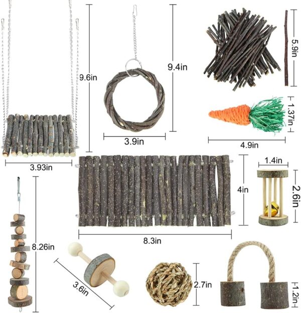 Hamster Toys Rat Toys Chinchilla Toys Hamster Chew Toys Cage Accessories Apple Wood Sticks Ladder Bell Roller for Gerbil Guinea Pigs and Other Small Animal - Image 5