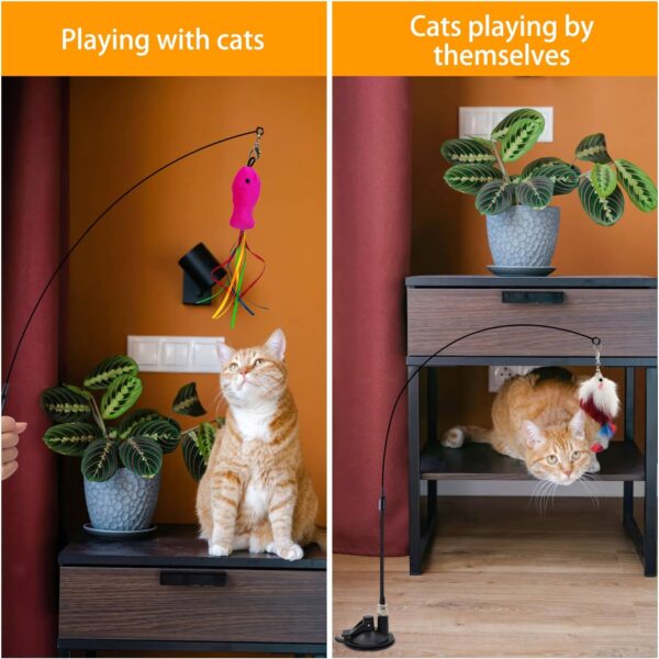 Autoau Cat Toys for Indoor Cats Adult Kitten Interactive Cat Toy Training with 5 Feather Accessories, Cat Feather Toy Suction Cup Pet Teaser Wand Toy for Boredom and Exercise - Image 4