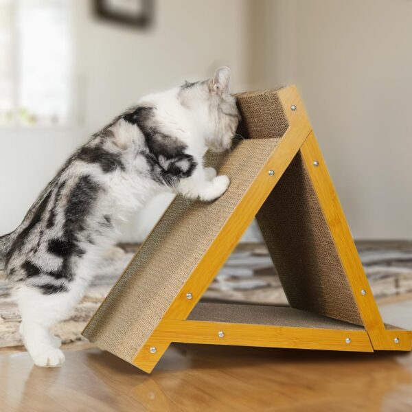 EnjoyNest Cat Scratching Pads, Triangle Cat Scratching Board, Sturdy Cat Toys for Indoor Cats, 6 Sides Available, Replaceable Cardboard, Durable Cat Scratch with Cat Wand & Catnip - Image 6