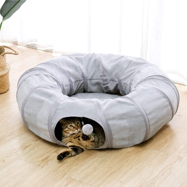 PAWZ Road Cat Tunnel Bed with Central Mat and Peek Hole Cat Bed with Cat Toy Hanging Balls -Tunnel Bed - Image 7
