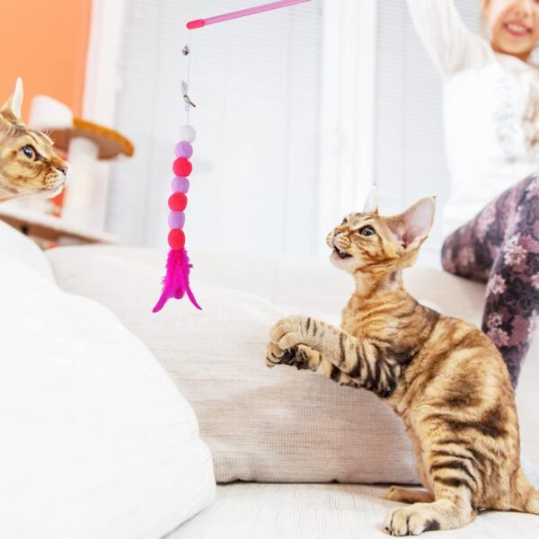cobee Cat Feather Toys, Soft Cat Wand Toy with Bell Pompom Cat Wand Interactive Cat Toy Training Toys Cat Teaser Toy for Indoor kitten - Image 6