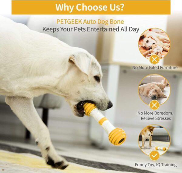 PETGEEK Interactive Dog Bone Toy, Automatic Dog Chase Toy, Electronic Dog Toys for Medium/Large Dog Boredom USB Rechargeable Safe Material PC & TPU，Yellow Color - Image 4