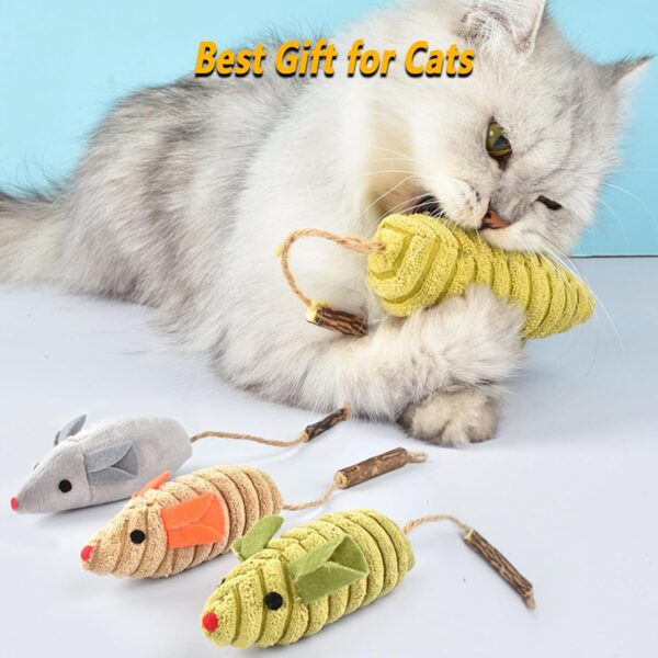 jiuhao Cat Catnip Mouse Toys,3 Pack Cat Catnip Sticks Interactive Plush for Indoor Cats,Scratch Chewing Teeth Grinding Pillow Cleaning Kick Bite Resistant for Kitten Toy - Image 4