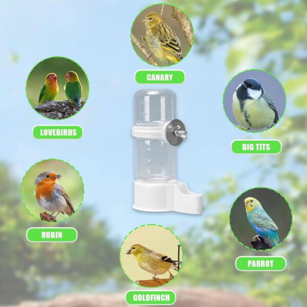 Bird Water Feeder, 2 Pcs 140ML Automatic Bird Water Food Dispenser Bird Water Bottle Drinker Bird Cage Accessories for Parrot Budgie Cockatiel Parakeet Lovebirds (White C) - Image 5