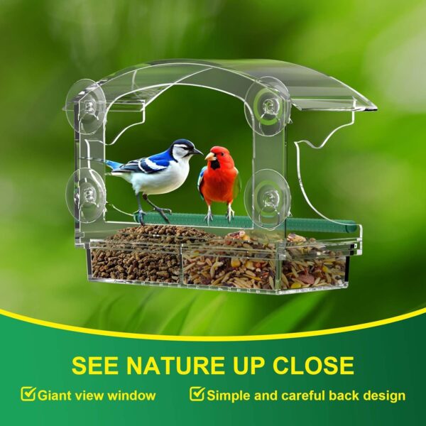 Window Bird Feeders with 4 Strong Suction Cups and Detachable Seed Tray for Small Birds only, BPYOT Acrylic Clear Bird Feeders are Unique Gardening Gifts for Elderly Grandpa/Grandma/Grandparents - Image 4