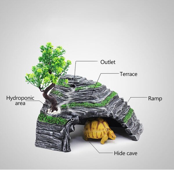 Reptile Hideout Caves Turtle Ramp Basking Platform Habitat Shelter Decor Humidify Hide Cave Resin Rock (L) - Image 5