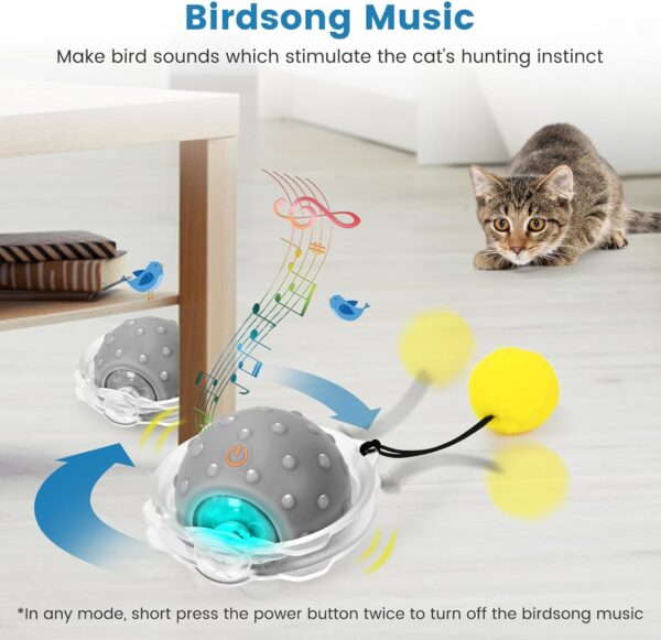 PETTOM Interactive Cat Toys Ball, USB Rechargeable Automatic Cat Toys for Indoor Cats Adult Kitten, Irregular Moving Cat Toy with LED Light &Bird Sound Music, Multiple Modes and Accessories - Image 4
