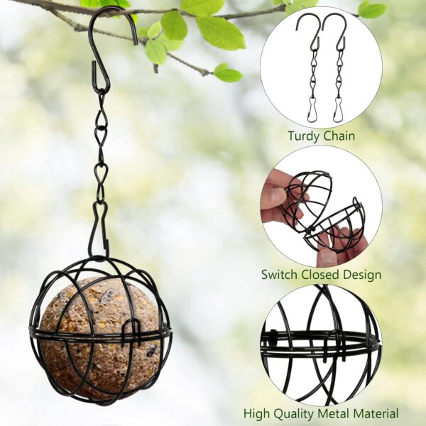 SUNYOK 4 Pcs Fat Ball Feeders Hanging Bird Feeder Metal Fat Ball Bird Holder with 4 S-shaped hooks for Outdoor Garden Wildlife Birds Finch Sparrow Robin - Image 2
