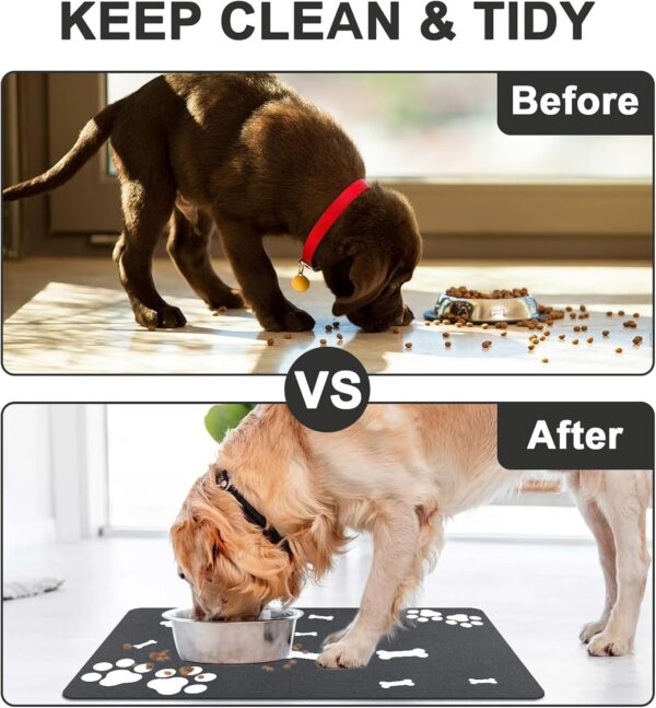 Mavicen Pet Food Mat, 43 * 75cm Super Absorbent Dog Feeding Mat, Anti Slip Pet Bowl Placemat, Adorable Paws & Bones Pattern Dog Slow Feeder Mat, Pet-friendly Feeder Mat for Cats, Dogs, Small Animals - Image 3