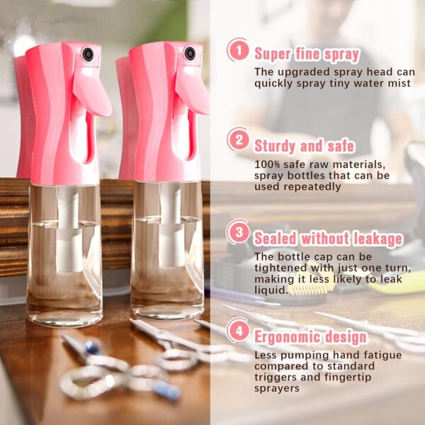 Spray Bottle, Fine Mist Spray Bottle for Hair, Ultra-Fine Continuous Spray Bottle for Skincare, Plant Care, Pet Grooming, Cleaning and Disinfection, Refillable Spray Container (1Pcs Dark Pink 6.8oz) - Image 2