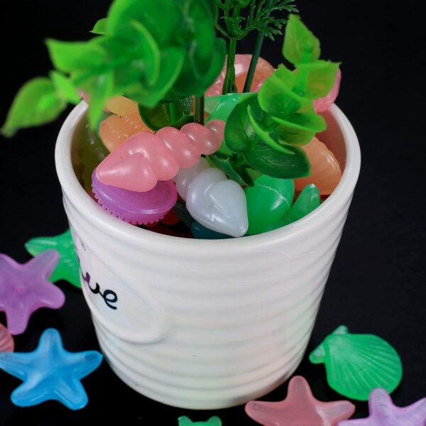 wokery 150 Pcs Glowing Pebbles, Glow in the Dark Stones Rocks Conch Shells Starfish, Colorful Luminous Cobblestones, Decorative Gravel Pebbles Stones Rocks for Aquarium Fish Tank Garden Decoration - Image 5