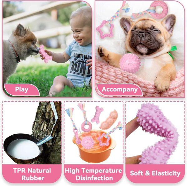 SKXEO Small Dog Chew Toys-6pcs Dog Puppies Teething Chewing Toy Set with Ball and colorful Ropes, Squeaky Interactive Pet Toys for Small Medium Dogs(Pink) - Image 4