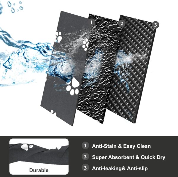 Mavicen Pet Feeding Mat, 30 * 50cm Super Absorbent Feeding Mats for Dogs, Dog Bowl Mat for Food and Water, Dark Grey (Multi-paws Pattern) - Image 6
