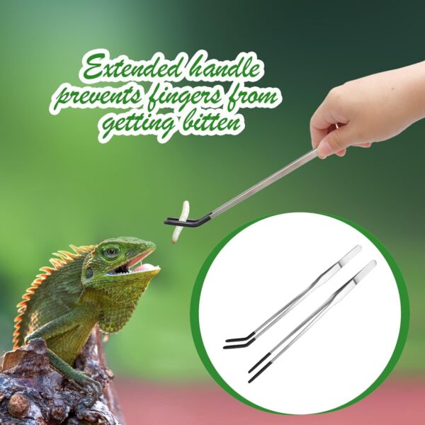 4 Pcs Extra Long Stainless Steel Reptile Feeding Tongs Rubber Tip Bearded Dragon Aquarium Straight and Curved Long Tweezers Terrarium Feeder Tool for Tank Pet Supplies(Silver, 10.5 Inch, 10.63 Inch) - Image 4