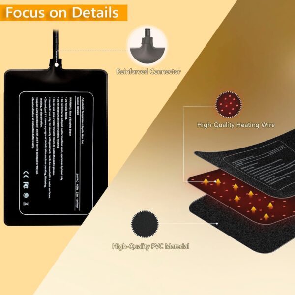 FIPASEN Reptile Heating Mat with Temperature Adjustment, 8x12 Inch Terrarium Heat Mat for Tortoise/Snakes/Lizard/Gecko/Hermit Crab/Frog/Spider/Insect Breeding/Plant Box - Upgraded Reptile Heating Pad - Image 6
