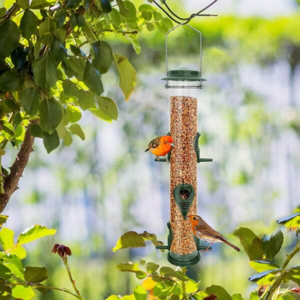 Metal Bird Feeder Tube Hanging Feeders Wild Bird Seed Feeder Heavy Duty Metal 6 Port Bird Feeders with Steel Hanger Weatherproof and Water Resistant Great for Attracting Birds (1 Pack-Green) - Image 6