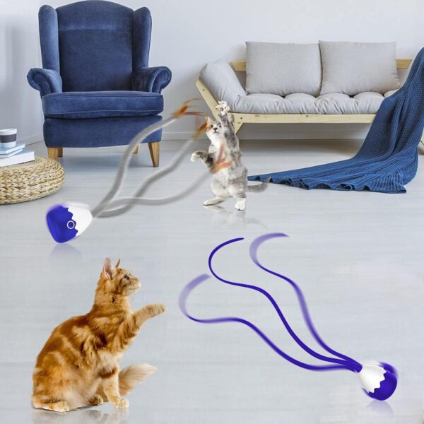 lifefav Cat Toys for Indoor Cats, Electronic Interactive Cat Toys, Upgraded Automatic Plush & Silicone Tail Teaser Toy 2 in 1 Cat Wand Toy, Rechargeable Exercise Toy for Kitten (Blue) - Image 7
