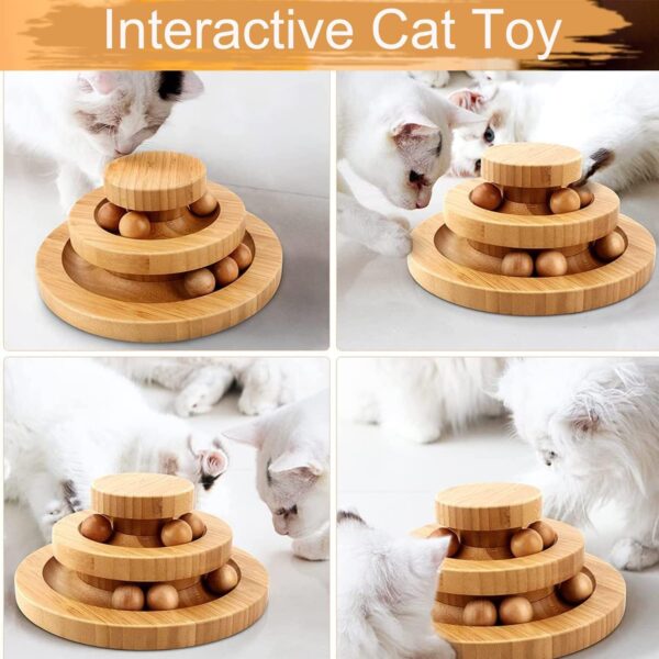 TSKDKIT Cat Toy Roller Exerciser Fun Cat Toy Indoor Pet Interactive Toy Bamboo Cat Ball Toy with Double Layer Rail, Teaser Cat Ball Toy for Kitten Puppy etc - Image 2