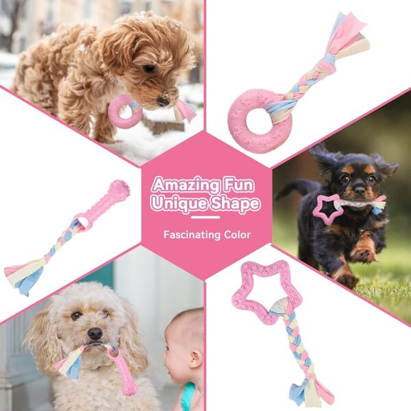 SKXEO Small Dog Chew Toys-6pcs Dog Puppies Teething Chewing Toy Set with Ball and colorful Ropes, Squeaky Interactive Pet Toys for Small Medium Dogs(Pink) - Image 5