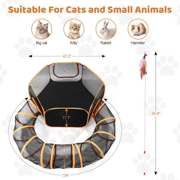 Odoland Large Pet Tunnel Cat, Foldable Small Animal Playpen Outdoor Cat Enclosure Tunnel Protable Dog Playpens Indoors for Hamster, Guinea Pig, Rabbit - Cat Play Tunnel with Tent - Image 5