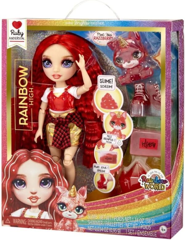 Rainbow High Fashion Doll with Slime & Pet - Ruby (Red) - 28 cm Shimmer Doll with Sparkle Slime, Magical Pet and Fashion Accessories - Kids Toy - Great for Ages 4-12 Years - Image 4