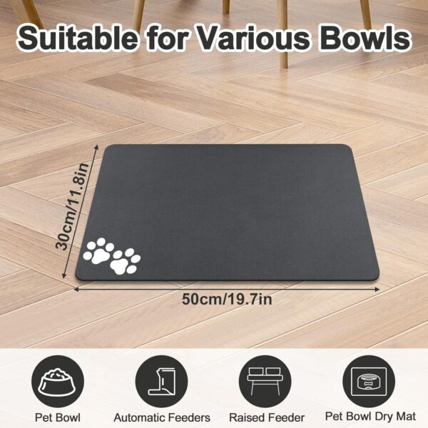 Mavicen Pet Feeding Bowls Mat, 30 * 50cm Super Absorbent Dog Muddy Paws Mat, Anti Slip Rubber Backng Pet Eating Mat, Easy Clean Washable Feeding Mats for Dogs, Cats, Small Animals (Dark Gray) - Image 7