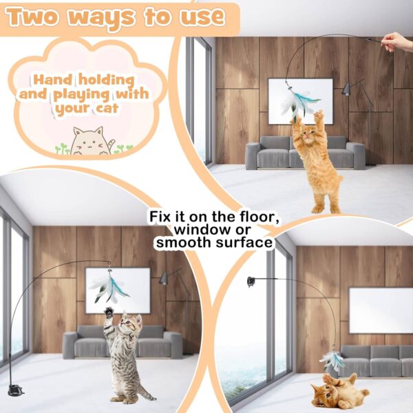 Hysagtek Cat Feather Toys, 9Pcs Interactive Kitten Toys Kits, Bird Feather Pet Teaser Wand for Indoor Cats, 6 Feather Refills and 2 Retractable Cat Teaser Wand with 1 Super Suction Cup - Image 2