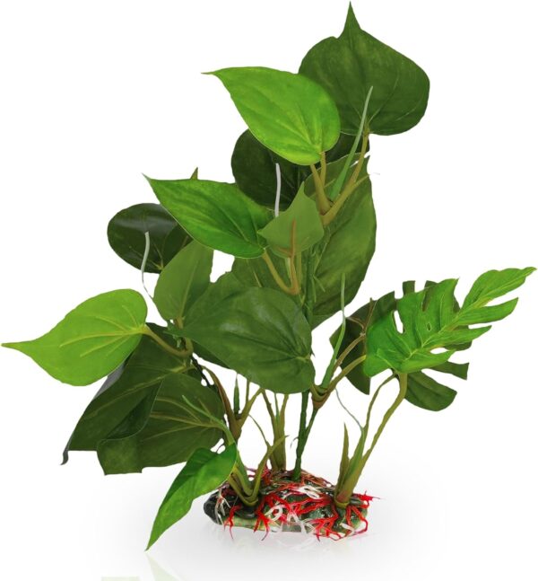 SunGrow Plastic Leaf Plant for Freshwater or Marine Tanks, 10 Inches Tall, Ultra-Realistic Fake Plant, Blunt Leaf Edges Protect Fish Fins, Hiding Spot for Fish, Reptiles, Amphibians - Image 2
