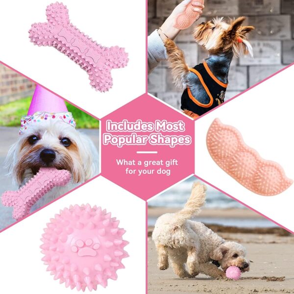 SKXEO Small Dog Chew Toys-6pcs Dog Puppies Teething Chewing Toy Set with Ball and colorful Ropes, Squeaky Interactive Pet Toys for Small Medium Dogs(Pink) - Image 3
