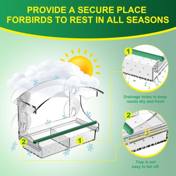 Window Bird Feeders with 4 Strong Suction Cups and Detachable Seed Tray for Small Birds only, BPYOT Acrylic Clear Bird Feeders are Unique Gardening Gifts for Elderly Grandpa/Grandma/Grandparents - Image 5