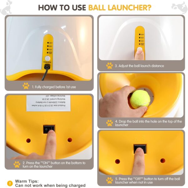 Grezea Automatic Dog Ball Launcher, Puppy Ball Thrower Machine with 10-30 Ft Launch Distance, Interactive Dog Toys for Small Dogs Indoor & Outdoor, Included 6 Mini Balls(Orange) - Image 4