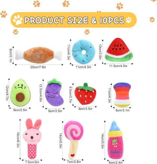 10 Pack Puppy Toys,Dog Squeaky Toys,Small Dog Interactive Teething Plush Soft Chew Toy,Fruit Vegetable Animals Interacting Pet Teddy Toy, Dog Companion Puppy Accessories for Puppies Small Medium Dogs - Image 2