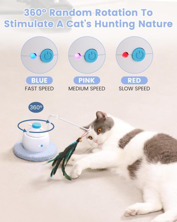 PETTOM Interactive Cat Toys, 3 in 1 Cat Toys for Indoor Cats Adult, Automatic Cat Feather Toy, Electric Kitten Toy 3 Speed Settings, USB Rechargeable Feather Wand Toys as Cat Gifts - Image 4