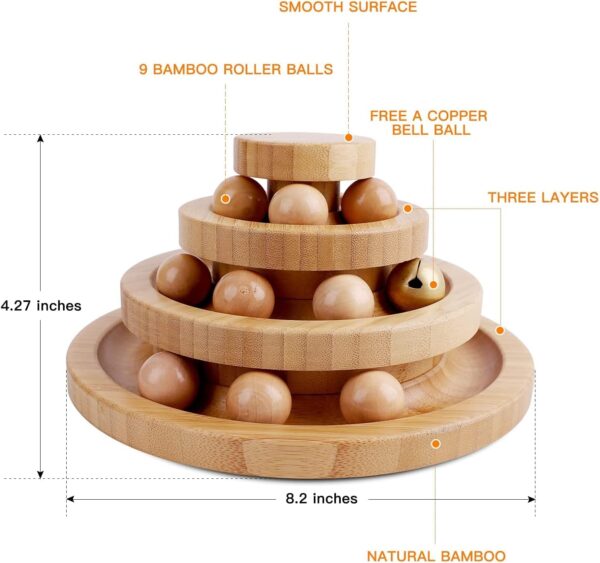Gelrova Cat Toy Roller Exerciser Fun Cat Toy Indoor Pet Interactive Toy Bamboo Cat Ball Toy with Double Layer Rail, Teaser Cat Ball Toy for Kitten Puppy etc，3-layer track(Bamboo) - Image 7