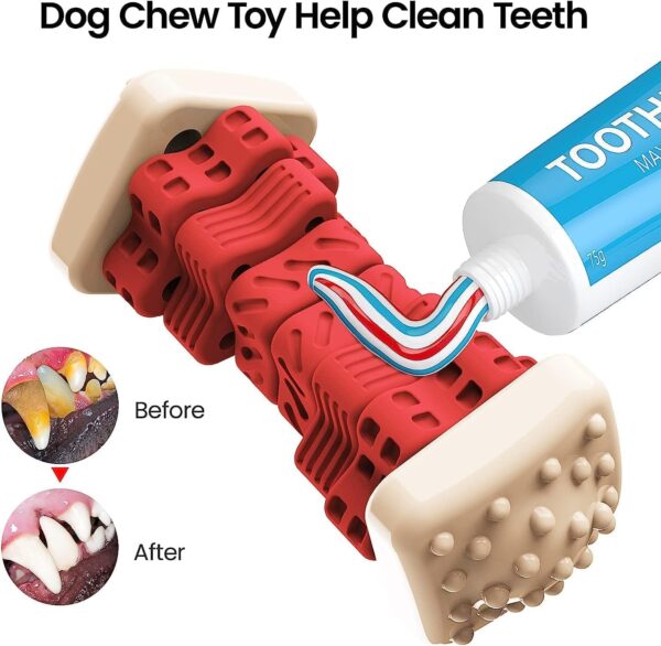 RUXAN Indestructible Dog Chew Toy for Aggressive Chewers, 3 in 1 Tough Dog Puzzle Toys with Beef Flavor, Interactive Treat Dispensing Dog Toys for Small/ Medium/ Large Boredom Dogs - Image 4